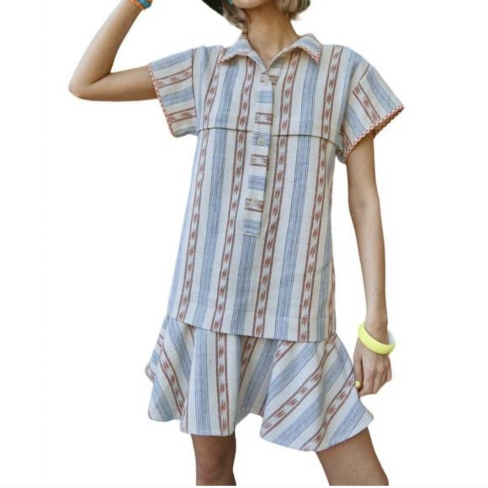 HUNTER BELL Striped Knit Top in Blue and Tan